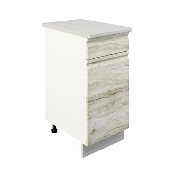 Шкаф нижний с ящиком ШН1Я 400 Корпус: ЛДСП белый 16мм; фасад: фрезеровка Бруклин, МДФ клен скандинавский 16мм