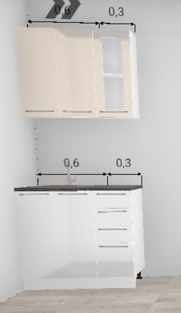 Кухня Олива Глянец белый / Глянец шоколад + стекло верх 0,9 м (4594)