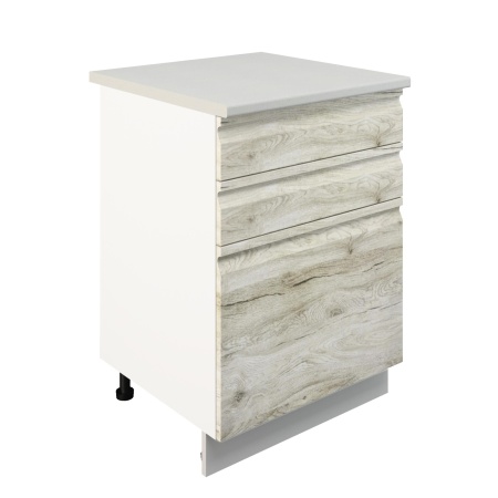 Шкаф нижний с ящиками ШН3Я 600 Корпус: ЛДСП белый 16мм; фасад: фрезеровка Бруклин, МДФ клен скандинавский 16 мм Шкаф нижний с ящиками ШН3Я 600 Корпус: ЛДСП белый 16мм; фасад: фрезеровка Бруклин, МДФ клен скандинавский 16 мм
