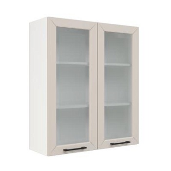 Шкаф верхний со стеклом (премьер) ШВС 800Н Корпус: ЛДСП белый 16мм; фасад: фрезеровка Кельн, МДФ софт бланж 16мм