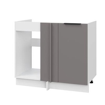 Шкаф нижний угловой  ШНУП 1000 Корпус: ЛДСП белый 16мм; фасад: фрезеровка Оливия, МДФ моно брауни 16 мм