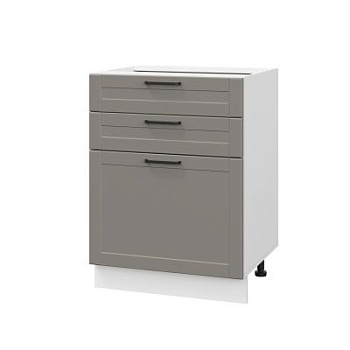 Шкаф нижний с ящиками ШН3Я 600 Корпус: ЛДСП белый 16мм; фасад: фрезеровка Диада, МДФ лофт кварц 16 мм