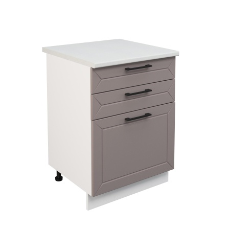 Шкаф нижний с ящиками ШН3Я 600 Корпус: ЛДСП белый 16мм; фасад: фрезеровка Кельн, МДФ софт тоффи 16мм
