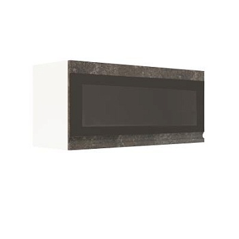 Шкаф верхний горизонтальный со стеклом ШВГС 800 Корпус: ЛДСП белый 16мм; фасад: фрезеровка Бруклин, МДФ бетон коричневый 16мм