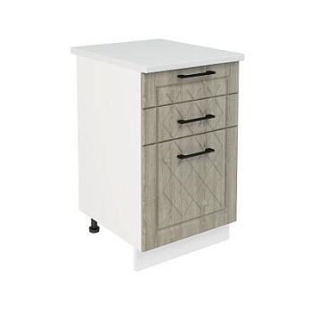 Шкаф нижний с ящиками ШН3Я 500 Корпус: ЛДСП белый 16мм; фасад: фрезеровка Барселона, МДФ седой клен 16мм