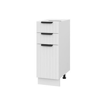 Шкаф нижний с ящиками ШН3Я 300 Корпус: ЛДСП белый 16мм; фасад: фрезеровка Норд Line, МДФ софт пломбир 16 мм