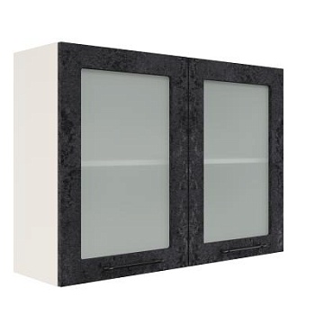 Шкаф верхний со стеклом ШВС 1000 Корпус: ЛДСП белый 16мм; фасад: фрезеровка Нувель, МДФ бетон черный 16мм