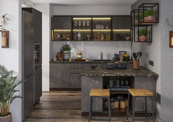 Модульная кухня Бруклин Бетон черный