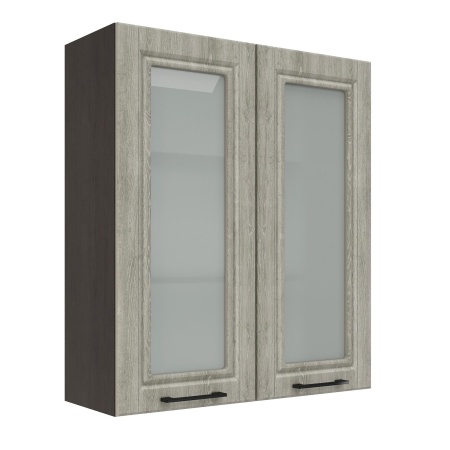 Шкаф верхний со стеклом (премьер) ШВС 800Н Корпус: ЛДСП венге 16мм; фасад: фрезеровка Барселона, МДФ седой клен 16мм