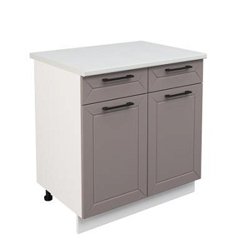 Шкаф нижний с ящиками ШН2Я 800 Корпус: ЛДСП белый 16мм; фасад: фрезеровка Кельн, МДФ софт тоффи 16мм