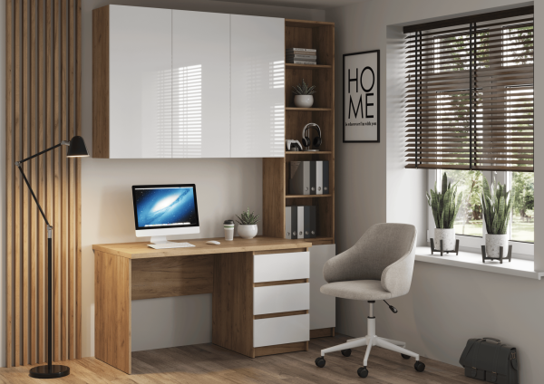 БОСТОН Стол письменный СП-001 МДФ (Комплект) Дуб Крафт золотой / Белый глянцевый