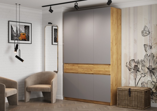 БОСТОН ШК-002 Шкаф 3-ств. ЛДСП (Комплект) Дуб Крафт золотой / Шифер серый