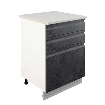 Шкаф нижний с ящиками ШН3Я 600 Корпус: ЛДСП белый 16мм; фасад: фрезеровка Бруклин, МДФ бетон черный 16мм Шкаф нижний с ящиками ШН3Я 600 Корпус: ЛДСП белый 16мм; фасад: фрезеровка Бруклин, МДФ бетон черный 16мм