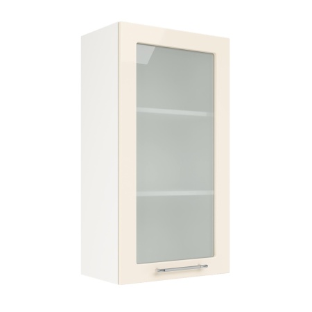 Шкаф верхний со стеклом (премьер) ШВС 500Н Корпус: ЛДСП белый 16мм; фасад: фрезеровка Олива, МДФ глянец ваниль 16мм