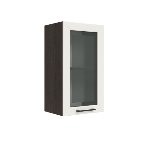 Шкаф верхний со стеклом ШВС 400 Корпус: ЛДСП венге 16мм; фасад: фрезеровка Кельн, МДФ софт бланж 16мм