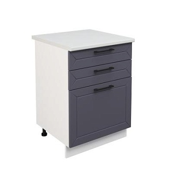 Шкаф нижний с ящиками ШН3Я 600 Корпус: ЛДСП белый 16мм; фасад: фрезеровка Кельн, МДФ софт маренго 16 мм