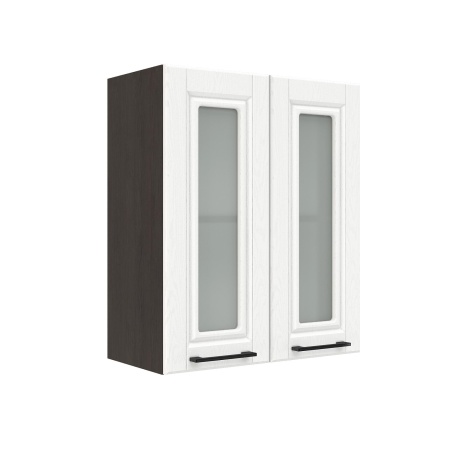 Шкаф верхний со стеклом ШВС 600 Корпус: ЛДСП венге 16мм; фасад: фрезеровка Барселона, МДФ белое дерево 16мм