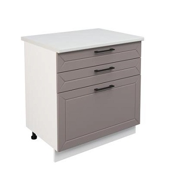 Шкаф нижний с ящиками ШН3Я 800 Корпус: ЛДСП белый 16мм; фасад: фрезеровка Кельн, МДФ софт тоффи 16мм