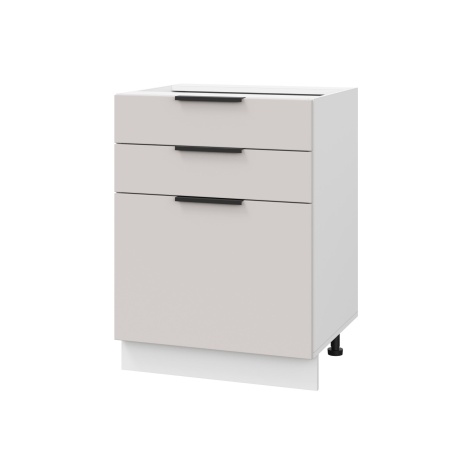 Шкаф нижний с ящиками ШН3Я 600 Корпус: ЛДСП белый 16мм; фасад: фрезеровка Оливия, МДФ моно керамика 16 мм