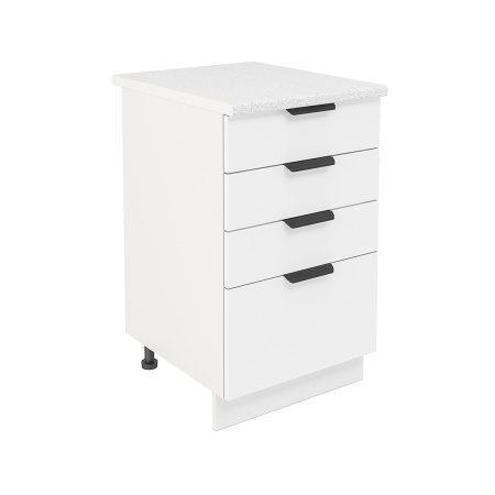 Шкаф нижний с ящиками ШНЯ 500 Корпус: ЛДСП белый 16мм; фасад: фрезеровка Норд, МДФ софт пломбир 16 мм