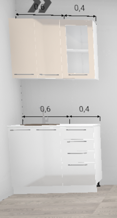 Кухня Олива Глянец белый / Глянец шоколад + стекло верх 1,0 м (4595)