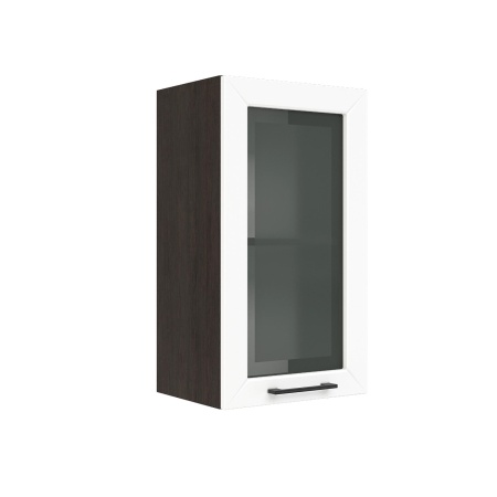 Шкаф верхний со стеклом ШВС 400 Корпус: ЛДСП венге 16мм; фасад: фрезеровка Кельн, МДФ софт даймонд 16мм