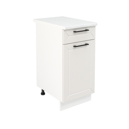 Шкаф нижний с ящиком ШН1Я 400 Корпус: ЛДСП белый 16мм; фасад: фрезеровка Кельн, МДФ софт айвори 16 мм