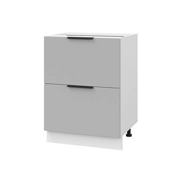 Шкаф нижний с ящиками ШНГ2Я 600 Корпус: ЛДСП белый 16мм; фасад: фрезеровка Оливия, ЛДСП серый софт 16 мм