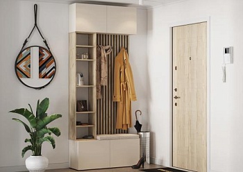 БОХО Прихожая НМ-2 Loft 000_Бежевый велюр Корпус - Дуб Крафт серый  Фасад ЛДСП - Кашемир 5981 BS