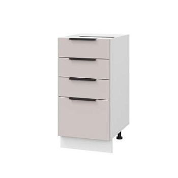 Шкаф нижний с ящиками ШНЯ 400 Корпус: ЛДСП белый 16мм; фасад: фрезеровка Оливия, МДФ сиена тауп 16 мм