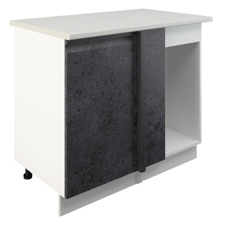 Шкаф нижний угловой  ШНУП 1000 Корпус: ЛДСП белый 16мм; фасад: фрезеровка Бруклин, МДФ бетон черный 16мм
