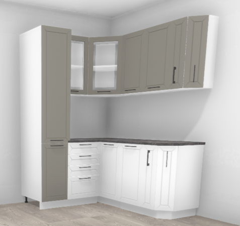 Кухня угловая Кельн Софт тоффи / Софт пломбир 1,1*1,76 м + пенал 200 закрытый