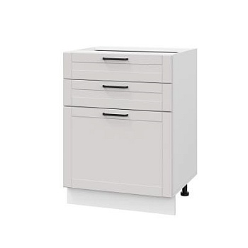 Шкаф нижний с ящиками ШН3Я 600 Корпус: ЛДСП белый 16мм; фасад: фрезеровка Диада, МДФ лофт крем 16 мм