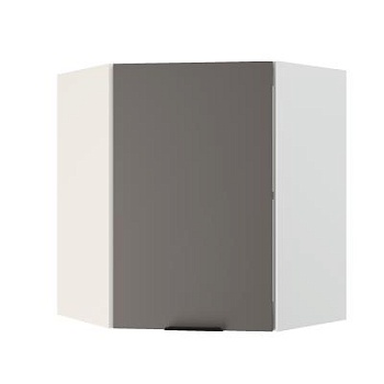 Шкаф верхний угловой ШВУ 600 Корпус: ЛДСП белый 16мм; фасад: фрезеровка Норд, МДФ софт смок 16 мм