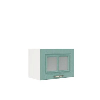 Шкаф верхний горизонтальный со стеклом ШВГС 500 Корпус: ЛДСП белый 16мм; фасад: фрезеровка Лондон, МДФ дуб изумруд 16мм