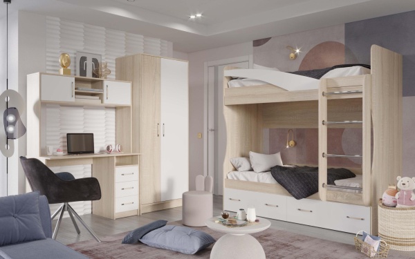 Модульная детская Буратино Дуб Сонома / Белый