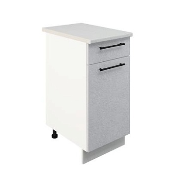 Шкаф нижний с ящиком ШН1Я 400 Корпус: ЛДСП белый 16мм; фасад: фрезеровка Нувель, МДФ бетон белый 16мм