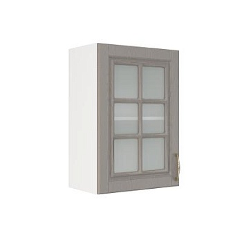 Шкаф верхний со стеклом ШВС 500 Корпус: ЛДСП белый 16мм; фасад: фрезеровка Лондон, МДФ дуб графит 16мм