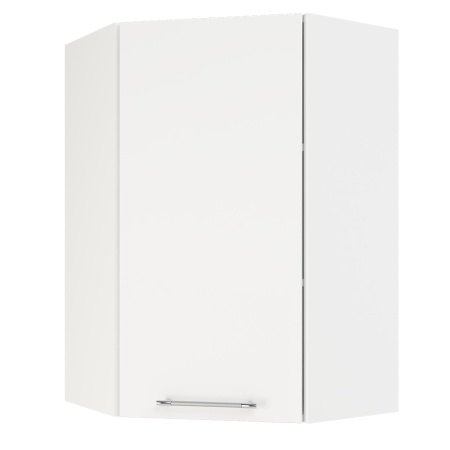 Шкаф верхний угловой (премьер)  ШВУ 600Н Корпус: ЛДСП белый 16мм; фасад: фрезеровка Олива, МДФ глянец белый 16мм