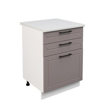 Шкаф нижний с ящиками ШН3Я 600 Корпус: ЛДСП белый 16мм; фасад: фрезеровка Кельн, МДФ софт тоффи 16мм