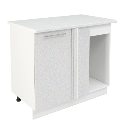 Шкаф нижний угловой  ШНУП 1000 Корпус: ЛДСП белый 16мм; фасад: фрезеровка Олива, МДФ металлик белый 16мм