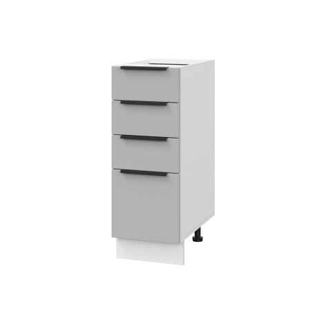 Шкаф нижний с ящиками ШНЯ 300 Корпус: ЛДСП белый 16мм; фасад: фрезеровка Оливия, ЛДСП серый софт 16 мм