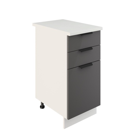 Шкаф нижний с ящиками ШН3Я 400 Корпус: ЛДСП белый 16мм; фасад: фрезеровка Норд, МДФ софт смок 16 мм