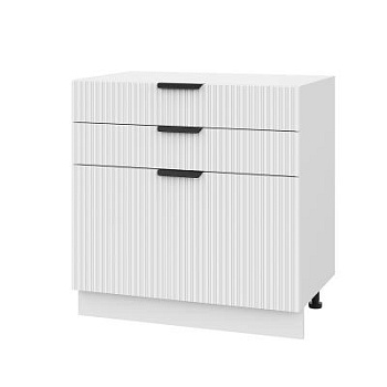 Шкаф нижний с ящиками ШН3Я 800 Корпус: ЛДСП белый 16мм; фасад: фрезеровка Норд Line, МДФ софт пломбир 16 мм