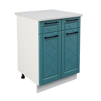 Шкаф нижний с ящиками ШН2Я 600 Корпус: ЛДСП белый 16мм; фасад: фрезеровка Барселона, МДФ морское дерево 16мм