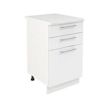 Шкаф нижний с ящиками ШН3Я 500 Корпус: ЛДСП белый 16мм; фасад: фрезеровка Олива, МДФ глянец белый 16мм