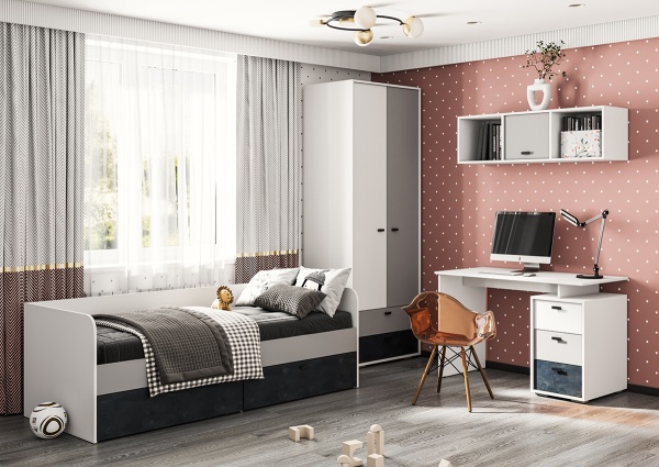 Модульная молодежная Накки Белый / Белый + Серый + Угольный камень