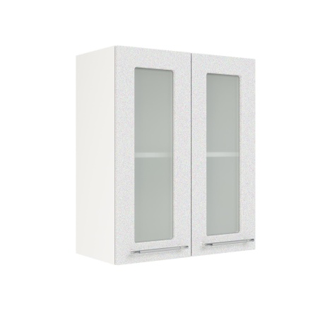 Шкаф верхний со стеклом ШВС 600 Корпус: ЛДСП белый 16мм; фасад: фрезеровка Олива, МДФ металлик белый 16мм