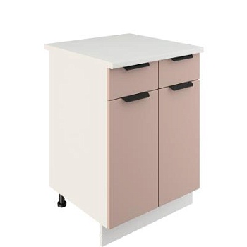 Шкаф нижний с ящиками ШН2Я 600 Корпус: ЛДСП белый 16мм; фасад: фрезеровка Норд, МДФ софт какао 16 мм