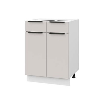 Шкаф нижний с ящиками ШН2Я 600 Корпус: ЛДСП белый 16мм; фасад: фрезеровка Оливия, МДФ моно керамика 16 мм